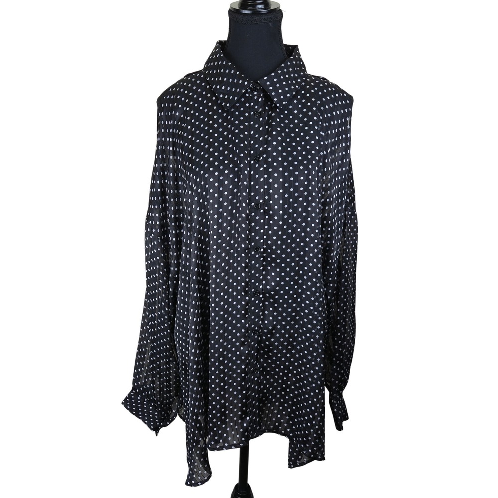 Lane Bryant Polka Dot Blouse Sheer Plus‎ Size 18/20 Chic Cold Shoulder Feminine